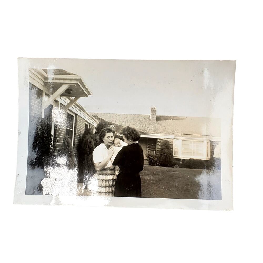 Vtg Grandmother & Mother with Newborn Baby Monochrome Photography Found Snapshot